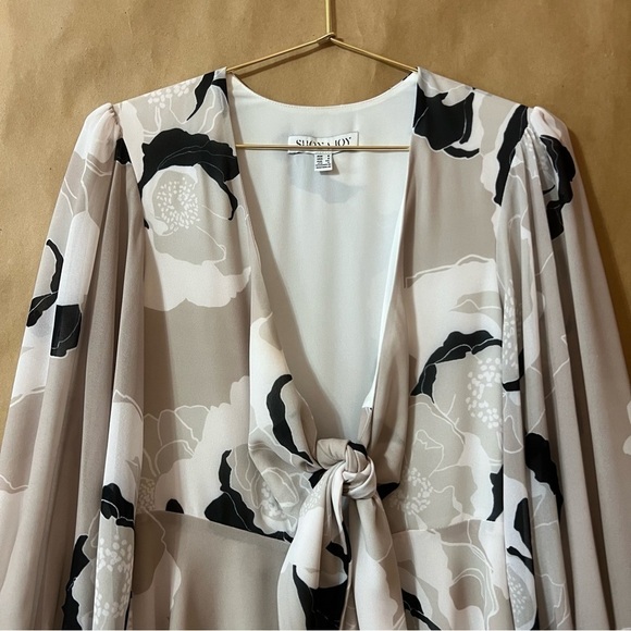 Shona Joy | Flora Tie Front Mini Dress Floral Chiffon Bishop Sleeve Size 2 - Picture 4 of 16